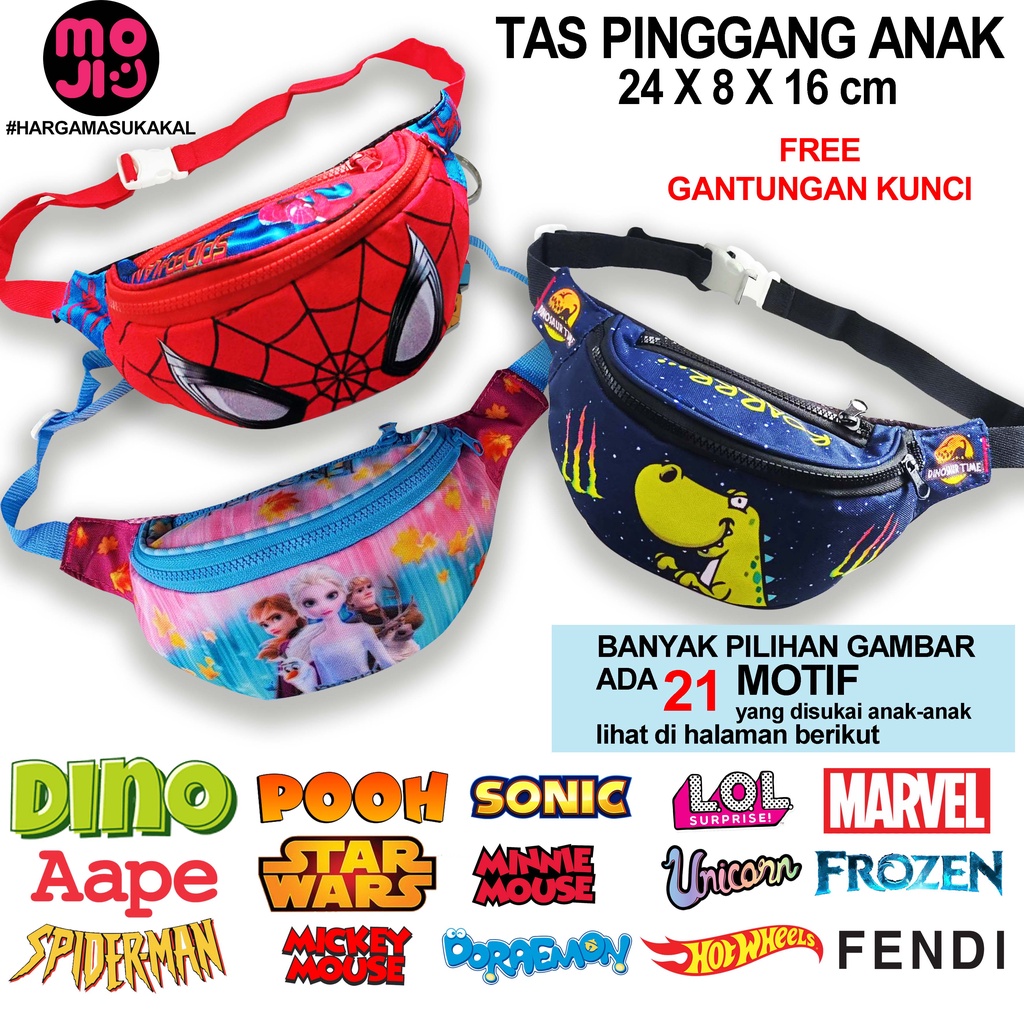 Tas Pinggang Anak Laki laki dan Perempuan / Tas Selempang Anak Bumbag Karakter - MOJI