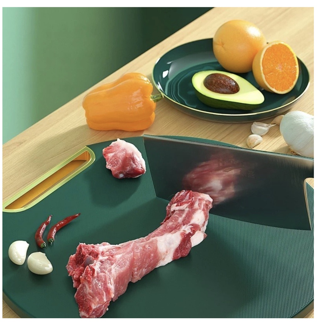 GB - A131 - TALENAN VIRAL BULAT HIJAU 2IN1 DAN PARUTAN MINIMALIS - CUTTING BOARD - TALENAN PLASTIK ANTI JAMUR - KUALITAS PREMIUM TEBEL