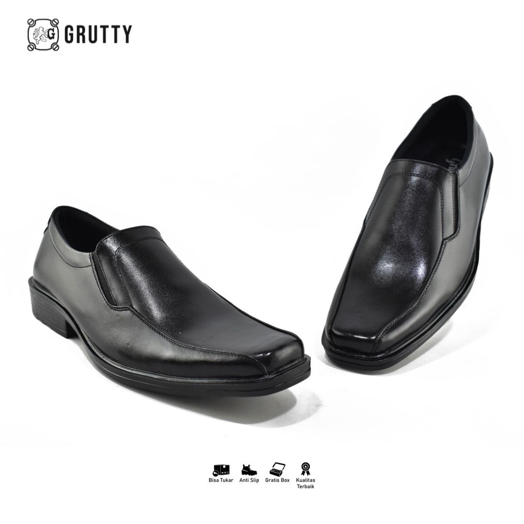 Sepatu Pria Kerja Slip On Pantofel Kulit Formal Grutty HRB19 Hitam