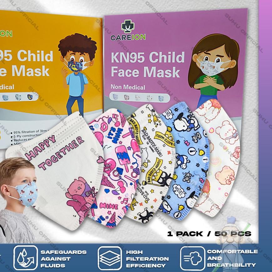 12.12 Brands Festival Masker Anak KN95 CAREION 5PLY 50PCS Motif Karakter Cowok Cewek Kartun Lucu War