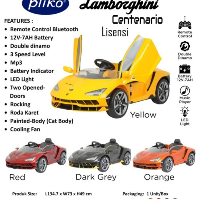 Miniku Mainan Mobil Aki Pliko Lamborghini Centenario Pk - 3898 Pn