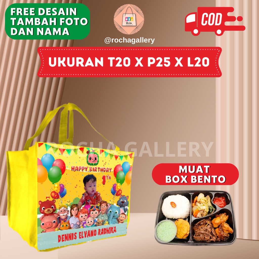 

(65 PCS ) Tas ultah muat bento paling murah free desain - Tas Ultah Custom Muat Bento - Goodie Bag Ultah Muat Box Bento