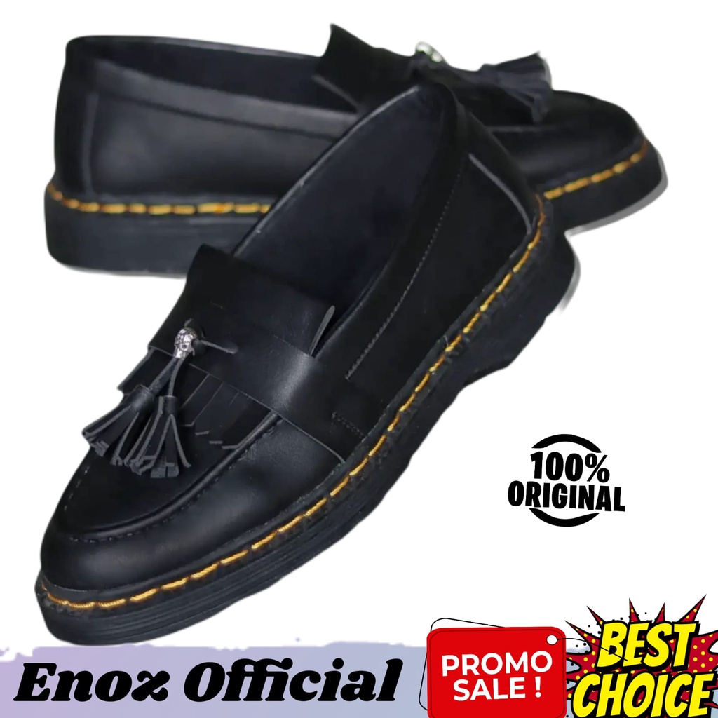 Sepatu Loafers Pria Formal Slip On Hitam Dogmart Pantofel Kerja Kulit PU Penny Loafers Sintetic Premium Enoz Sins Skull