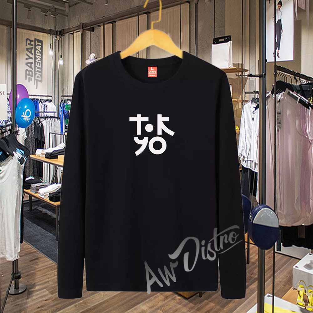 COD Baju Kaos Distro Tokyo Taxt Putih Premium Quality Lengan Panjang Kaos Tulisan Kaos Kata-Kata Kaos Sablon Big Size