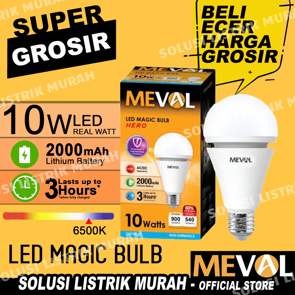 MEVAL LED MAGIC BULB 10W / EMERGENCY LAMP / LAMPU DARURAT PUTIH