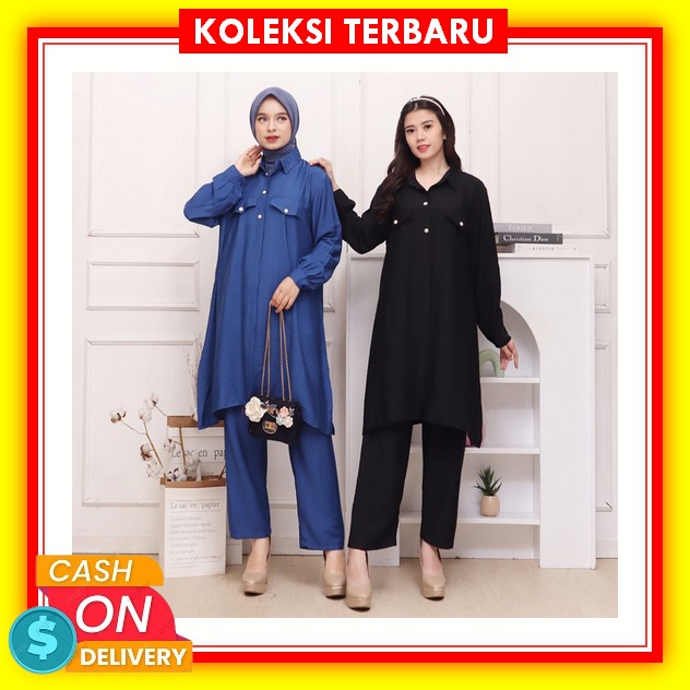 Setelan Crinkle | Giga Set | Pakaian Wanita Terbaru | Baju Viral | Baju Muslim | Baju Crinkle Set Li