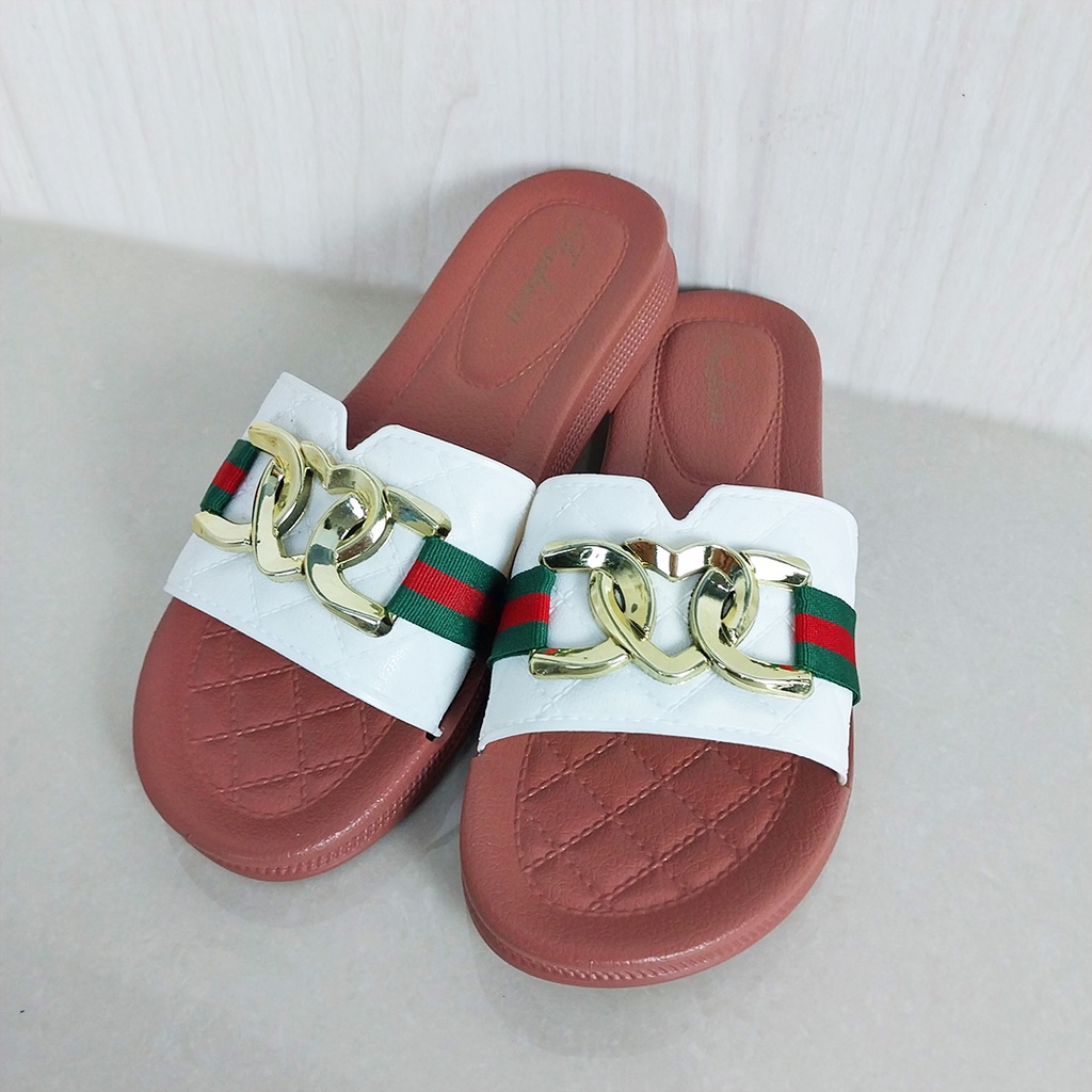Sandal Slop Flat Sandal Wanita Slip On Fashion Style Korea Motif Sandal Cewek Kasual Nyaman PVC Satu7an SPT-50