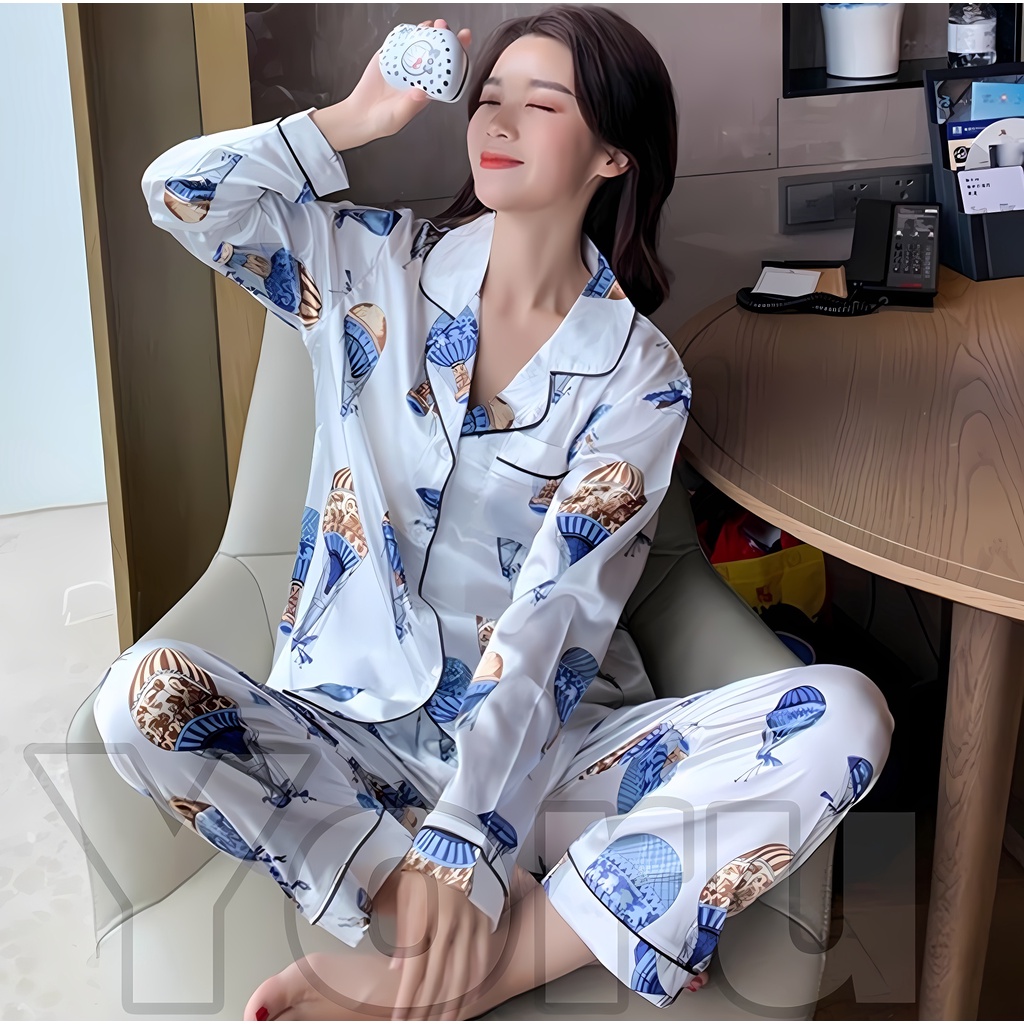 Pamelo id Piyama Satin Import CP/Set Piyama Satin CP dan PP /Set Piyama Celana Panjang /Baju Tidur Import/Pakaian Tidur Import/Korea Style