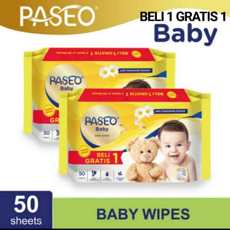 Tissue tisu Tisue basah paseo baby bayi wipes 50 sheets PROMO ( BELI 1 GRATIS 1) PROMO !!!!