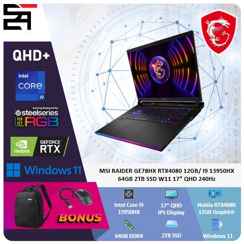 MSI Raider GE78HX RTX4080-12GB i9 13950HX 64GB 2TB SSD W11 17 Inchi QHD 240Hz