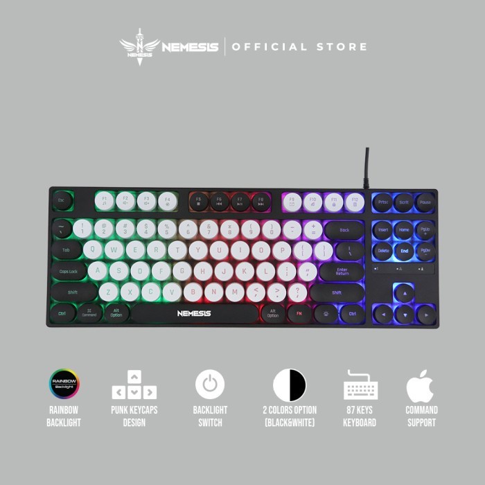 Keyboard gaming nyk nemesis wired usb 2.0 membrane 87 keys tkl rgb furion k-04 k04