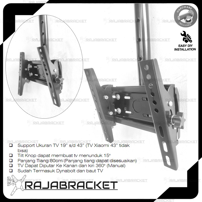 Braket Breket Bracket TV Gantung Plafon 17 22 24 27  32 40 42 43 inch Adjustable 1 Meter