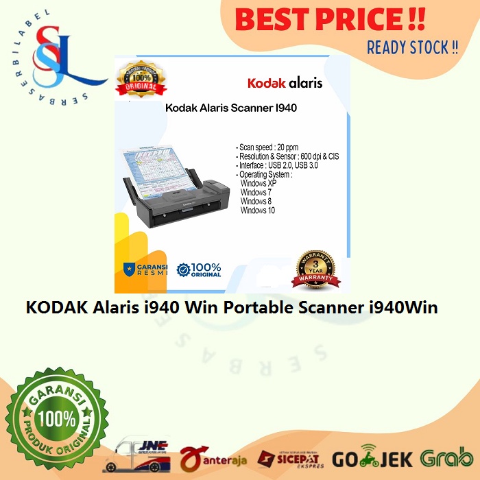 KODAK Alaris i940 Win Portable Scanner A4 F4 i940Win 20ppm Duplex ADF