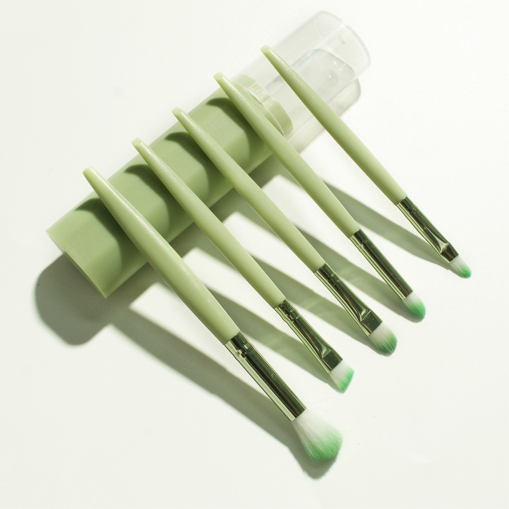 Make Up Brush Set Mini Tabung Green Series Kuas Rias Mata Isi 5 Pcs Bulu Halus