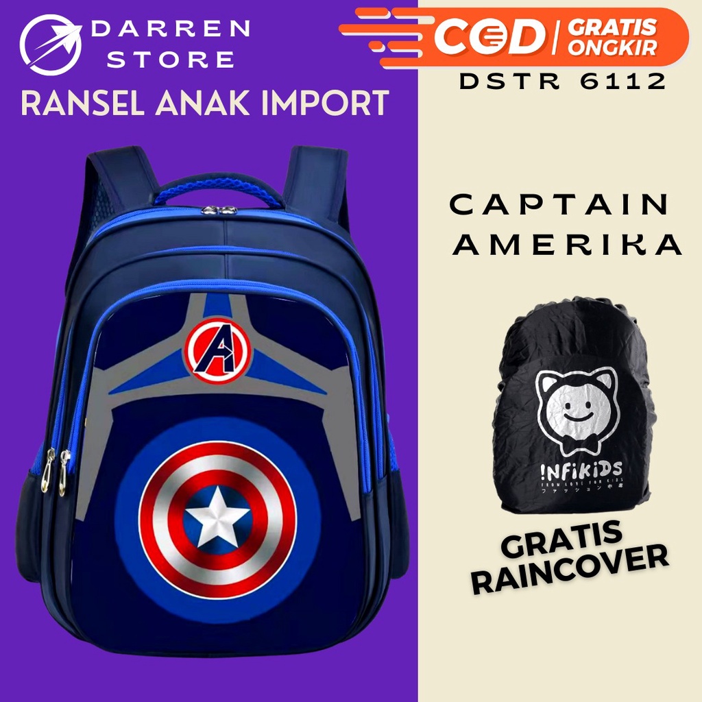 Ransel Sekolah Import DSTR 6112 Tas Anak Laki Laki SD 16inch Gambar Embos Timbul