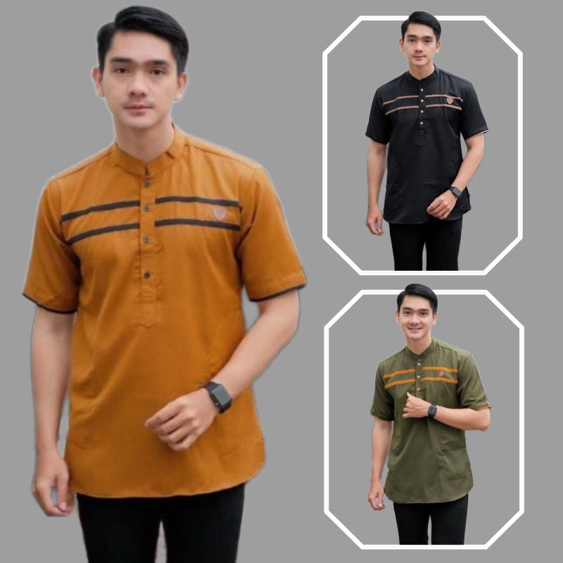 Baju Koko Kurta Lengan Pendek Baju Koko Fashion Muslim Pria Dewasa Terbaru Bahan Toyobo