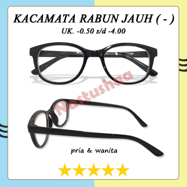 Kacamata Minus RABUN JAUH Lensa (-0.50 s/d -4.00) Frame Pria/Wanita Model Oval Hitam Kacamata Miopi Unisex NOCASE