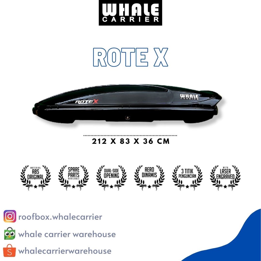 ROOF BOX WHALE CARRIER TIPE ROTE X WARNA HITAM UNTUK SEMUA MOBIL