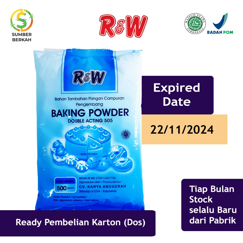 Baking Powder Double Acting DA 505 Pengembang Kue Rajawali R&amp;W 500 gr