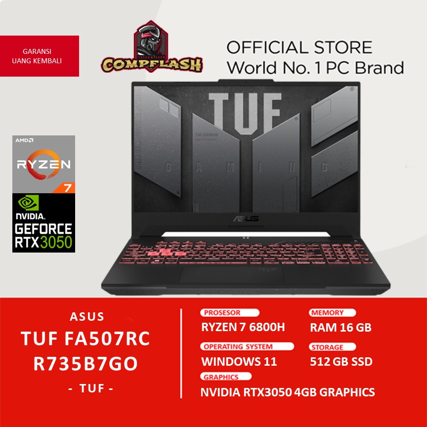 LAPTOP ASUS TUF FA507RC R735B7GO RTX3050 4GB RYZEN 7 6800H RAM 16GB 512GB SSD FHD IPS 144HZ RGB