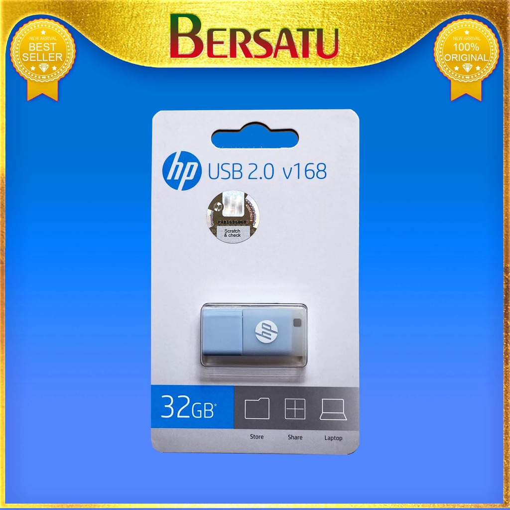 Flashdisk HP V168 blue 32GB ori / Flash disk V168 biru 32 GB karet USB 2.0 Original