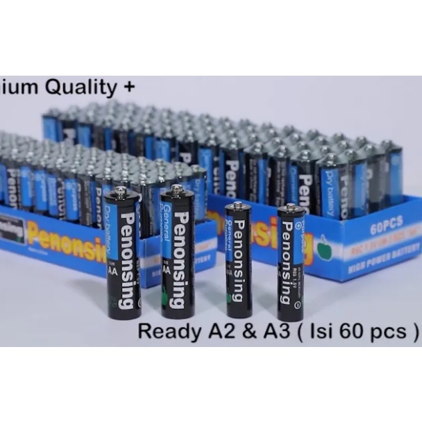 60 pcs Baterai Batre A2 AA Besar / A3 AAA Kecil PREMIUM QUALITY | 100 mAh 1.5V - Anti Bocor - Tahan Lama - Baterai Mainan Jam Dinding, Elektronik, Remot TV BUKAN ABC BUKAN ALKALINE