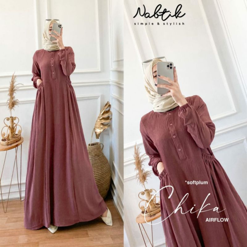 Gamis Cika Dress Maxy - Gamis Terbaru Bahan Crinkle - Midi Dres