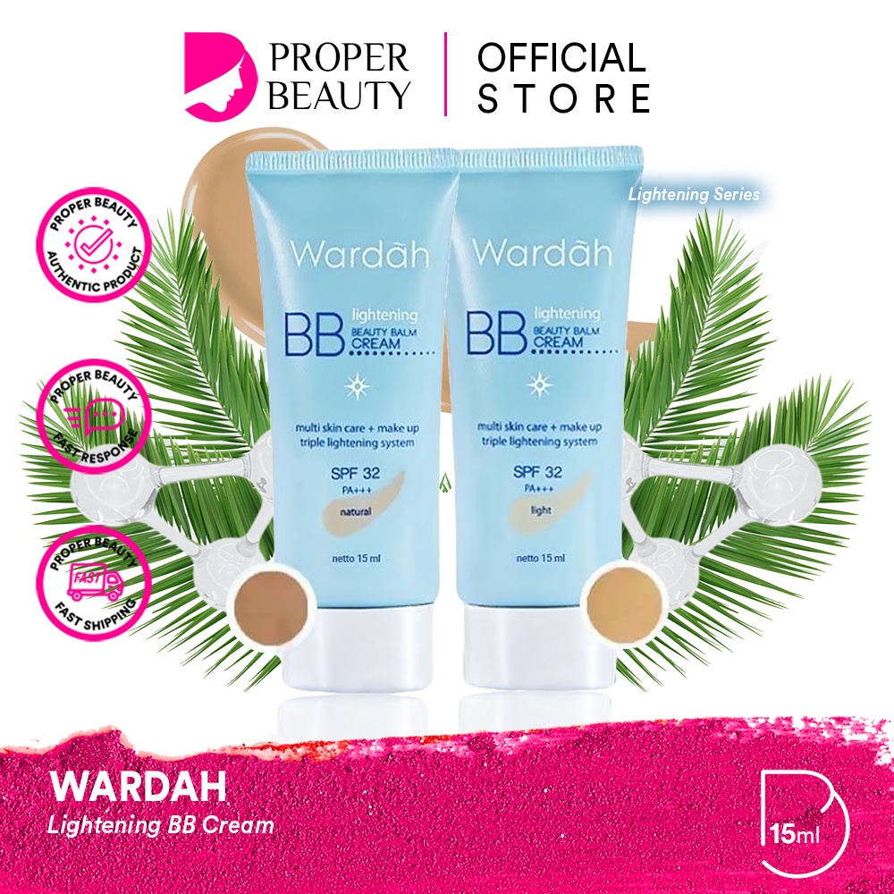 WARDAH Lightening BB Cream Indonesia / BB Krim Wajah 15ml / Multi Skin Care + Make Up Triple Lightening System SPF 32 PA+++ UV Protection Beauty Balm Light Natural / Cosmetic Makeup Face Make Up / Compact Loose Powder Foundation Concealer Bedak / Series