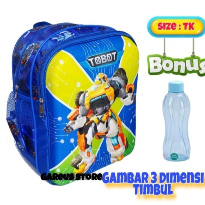 TAS SEKOLAH ANAK LAKI LAKI KARAKTER TOBOT TIMBUL BONUS BOTOL TAS RANSEL SEKOLAH ANAK LAKI TK