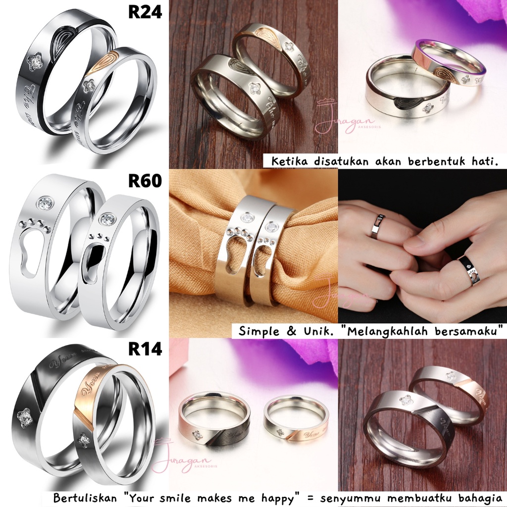 [UKIR NAMA + BOX HATI] Cincin Couple Romantis Titanium High Quality Anti Karat Awet Kode R Bonus Gelang