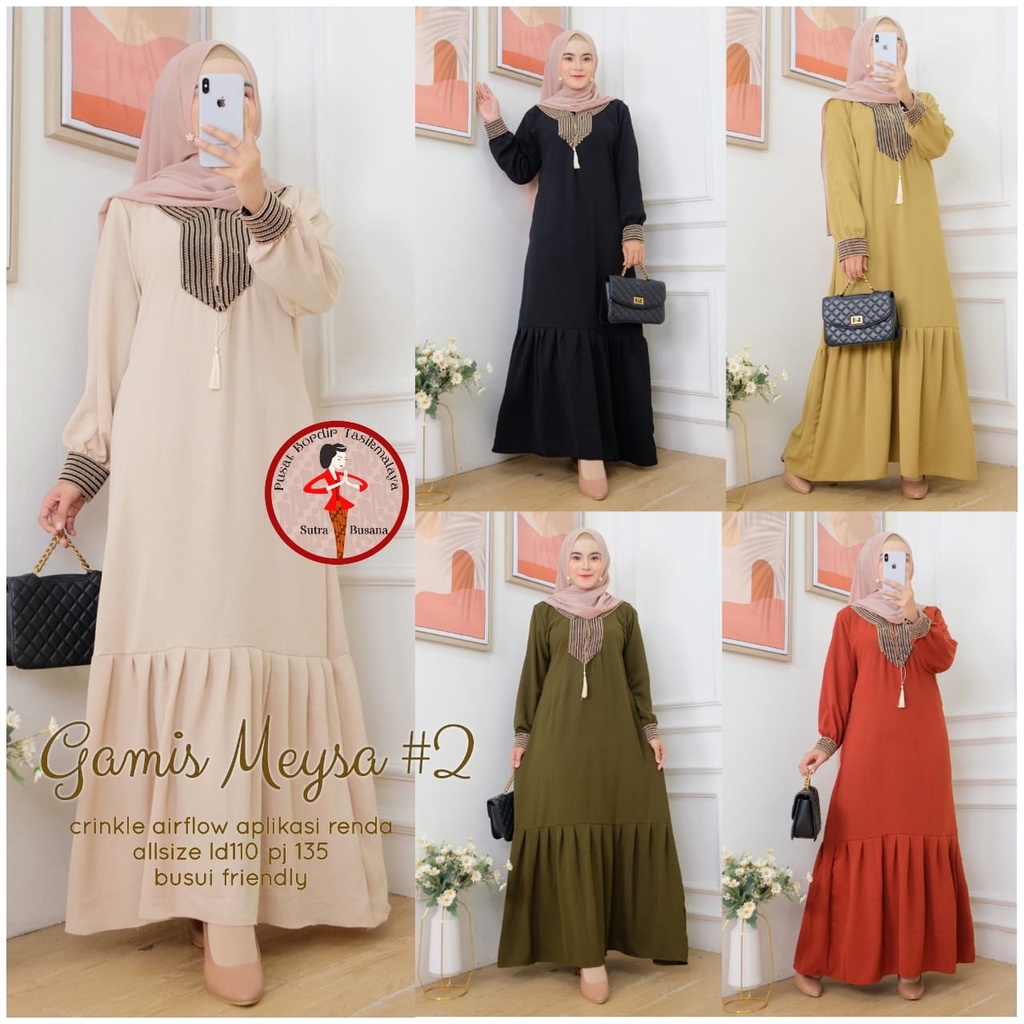 Pusat Bordir Tasikmalaya - Gamis crinkle premium mesya busui friendly