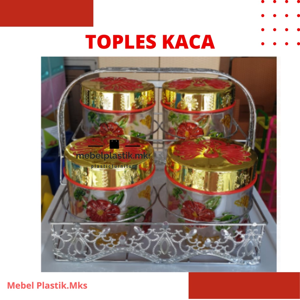 Toples Kue Set Isi 4 - Toples Lebaran Set - Toples Kaca - Toples Beling Set - Toples Nastar