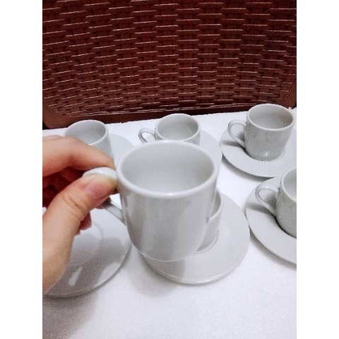 6 PASANG CANGKIR MINI SET ESPRESSO KERAMIK PUTIH POLOS