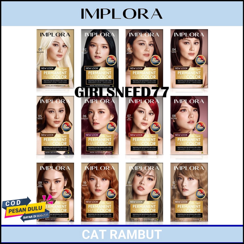 IMPLORA HAIR COLOR EXPERT 3D GIRLSNEED77 Cat Rambut Implora ORIGINAL BPOM Hair Dye Kit