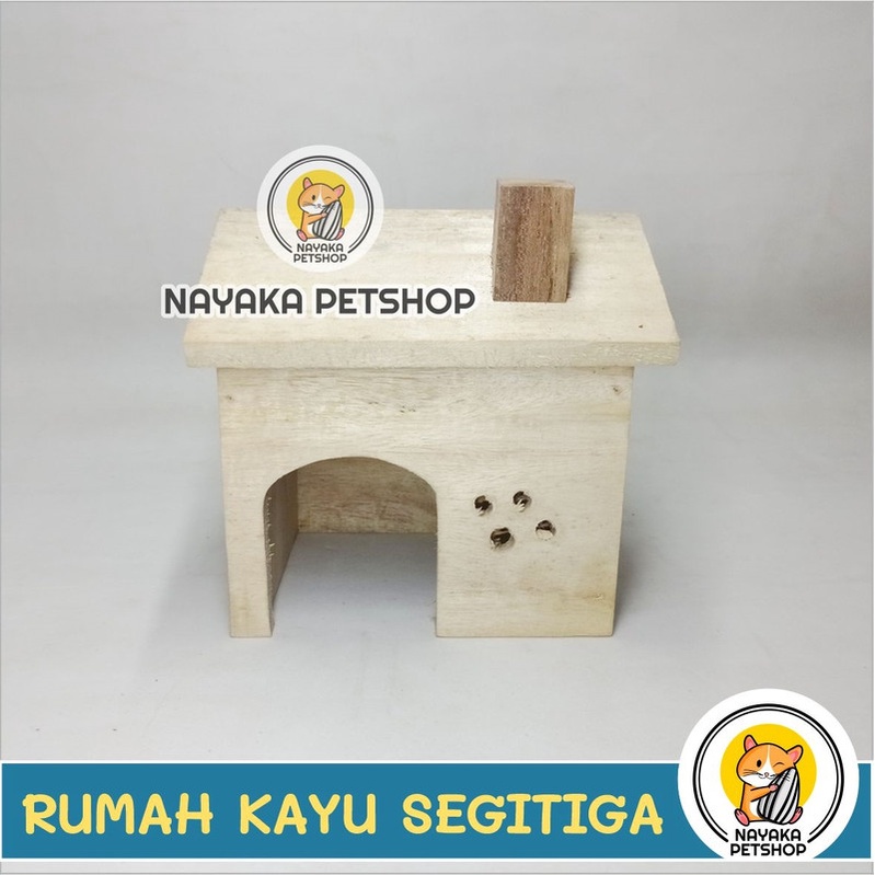 Rumah Kayu Hamster Atap Segitiga Besar Wooden Home Kandang Tupai House Sarang Hewan