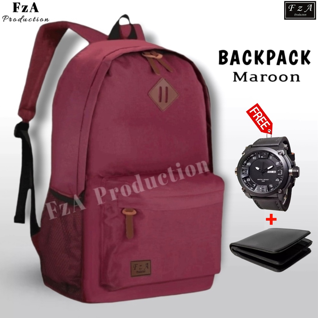 FzA Official - Tas Ransel Gendong Laptop Distro Sekolah Kuliah Pria Wanita Backpack Murah Original Tas Punggung Laptop - Maroon