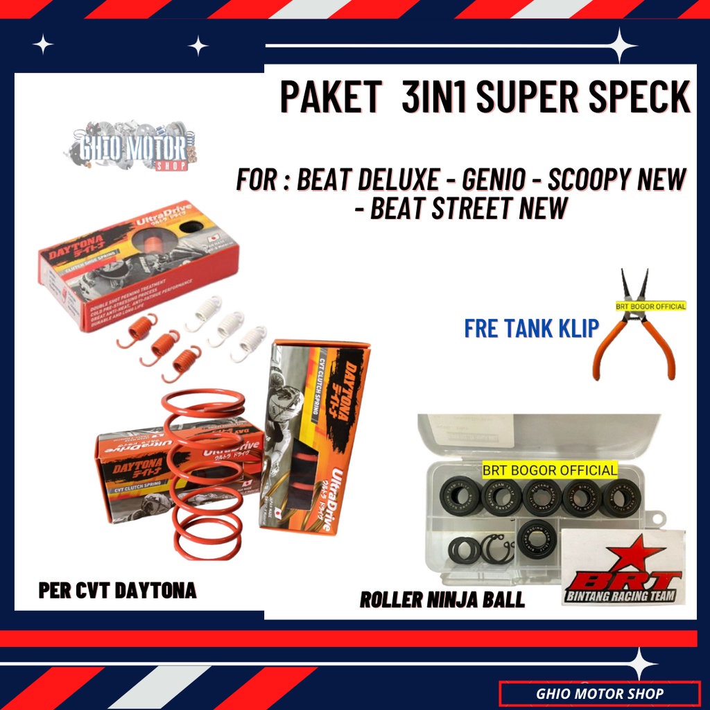 Paket 3in1 Super speck Beat deluxe Beat New Genio Scoopy New Beat street new Paket Kirian cvt Beat New 2020 Beat 2021 beat 2022 beat 2023 paket kirian cvt Beat delux deluxe ghio motor shop