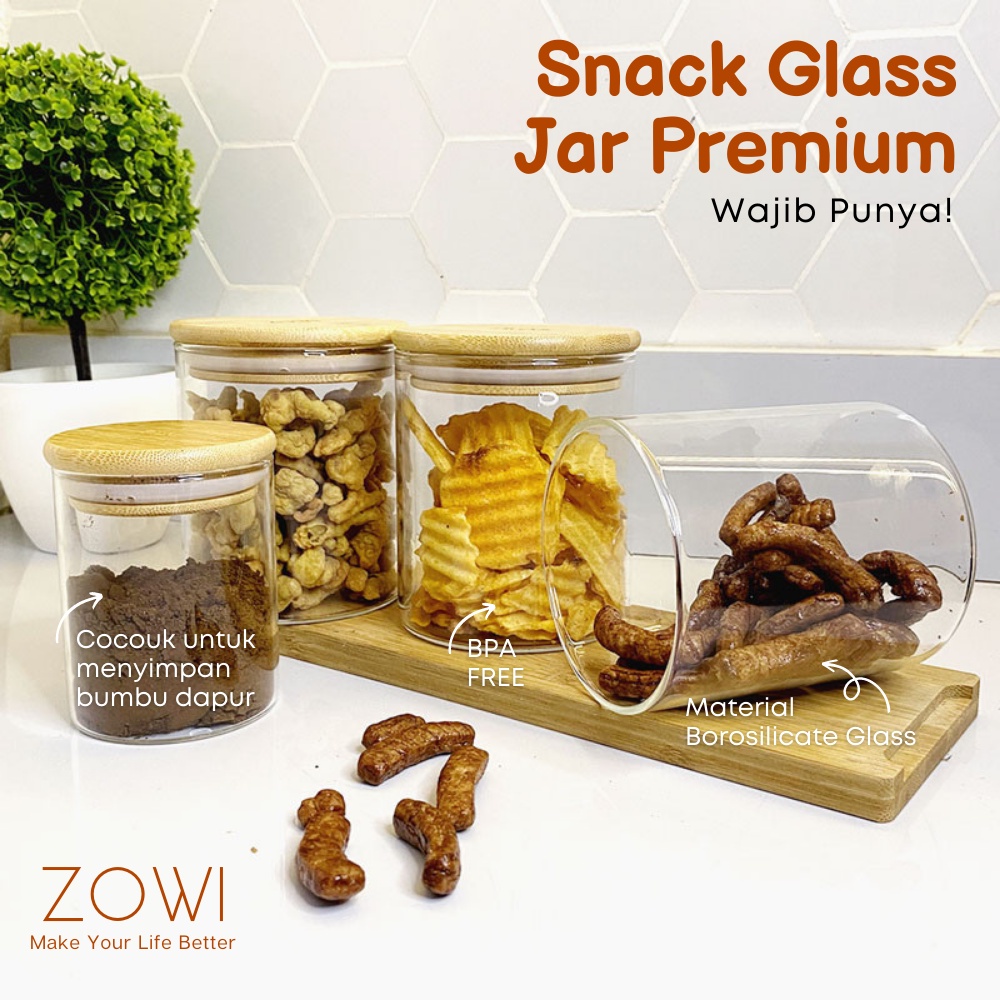 Paket 4 Pcs Toples Kaca Zowi Kedap Udara 250ml