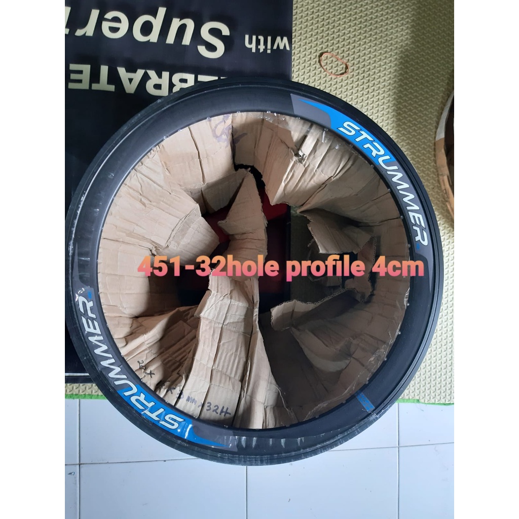Rims Strummer 451 Lubang 32h profile 4cm sticker biru bisa dilepas harga sepasang