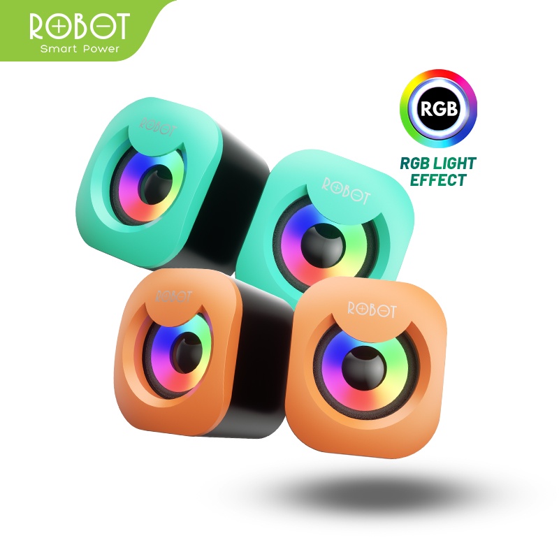 ROBOT Speaker Komputer Laptop Portable Gaming Bass RGB lite RS180 output jack AUX 3.5 mm Original Ga