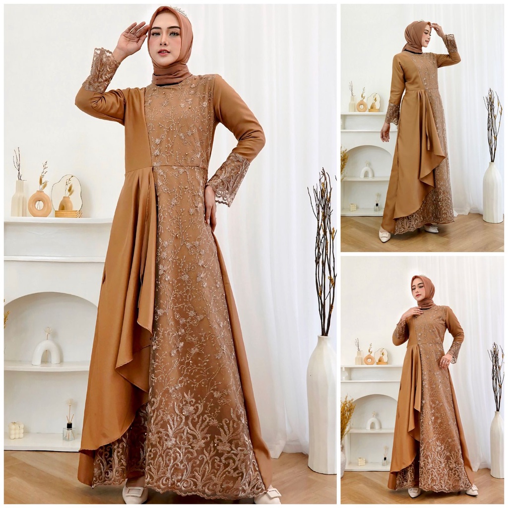 Gamis Mafaza Brokat TiLe Bordir/ GAMIS ZOLANA/Maxi Dress Lebaran Brukat Tulle Baju Muslim 8 warna