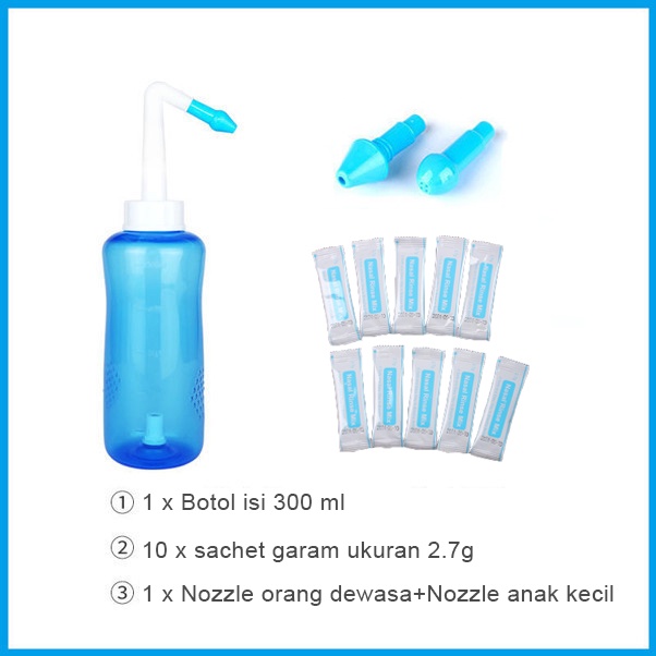 Alat Pencuci Hidung Nasal Rinse Pembersih Netipot Sinus Botol+10 Garam