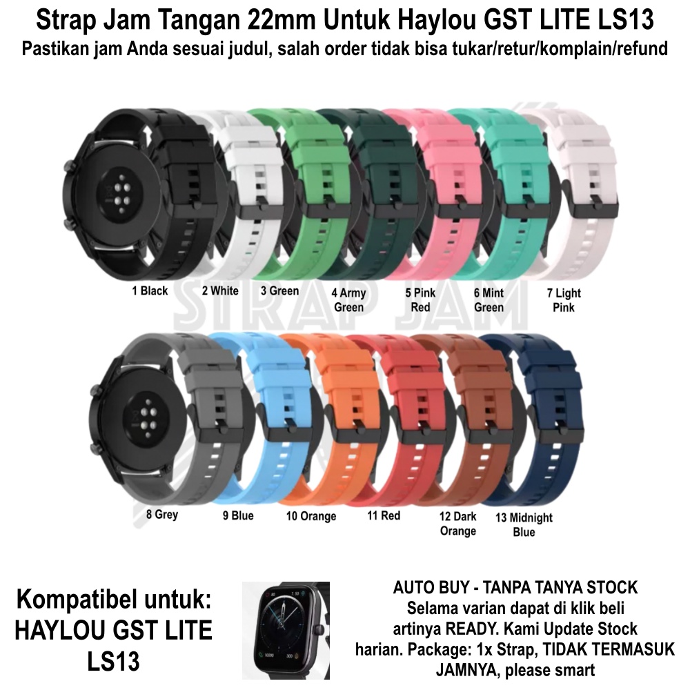 T2E 22mm Strap Smartwatch Haylou GST Lite LS13 - Tali Jam Pria Karet Rubber