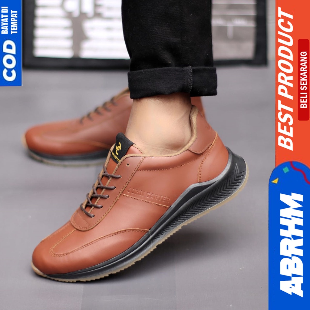 Sepatu Sneakers Casual Pria Kulit Asli Hitam Kerja Abrhm Spart