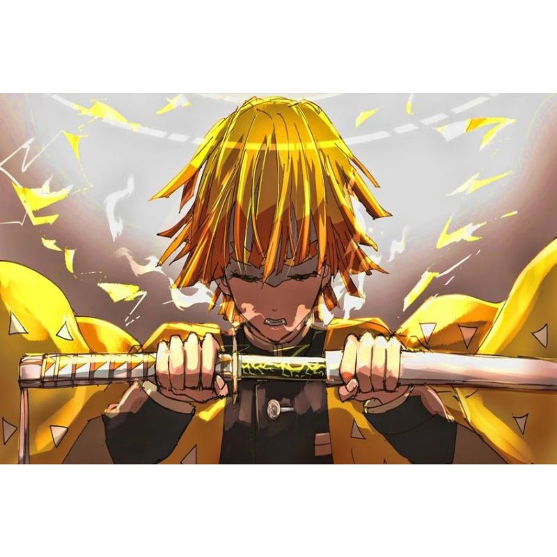 mainan katana kayu zenitsu demon slayer cosplay 100cm