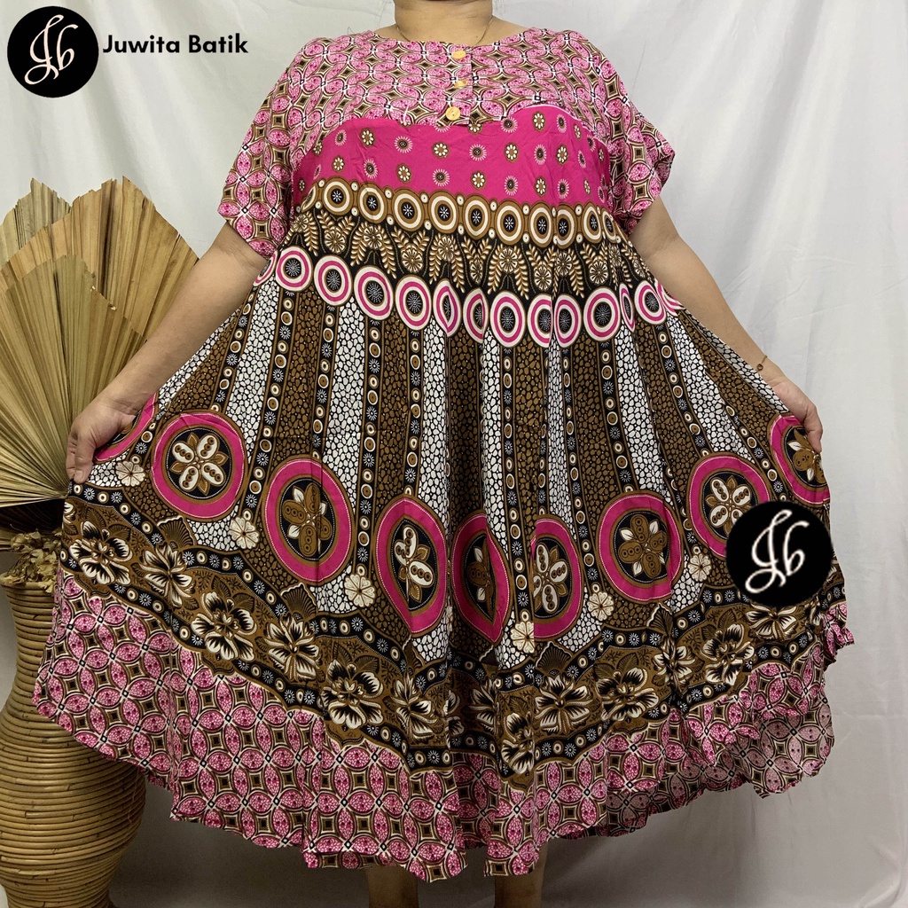 Juwita Batik - Daster Payung Jumbo LD 130 3XL Batik Arabelle Klok Pola - Kancing Dada Busui Bumil Murah