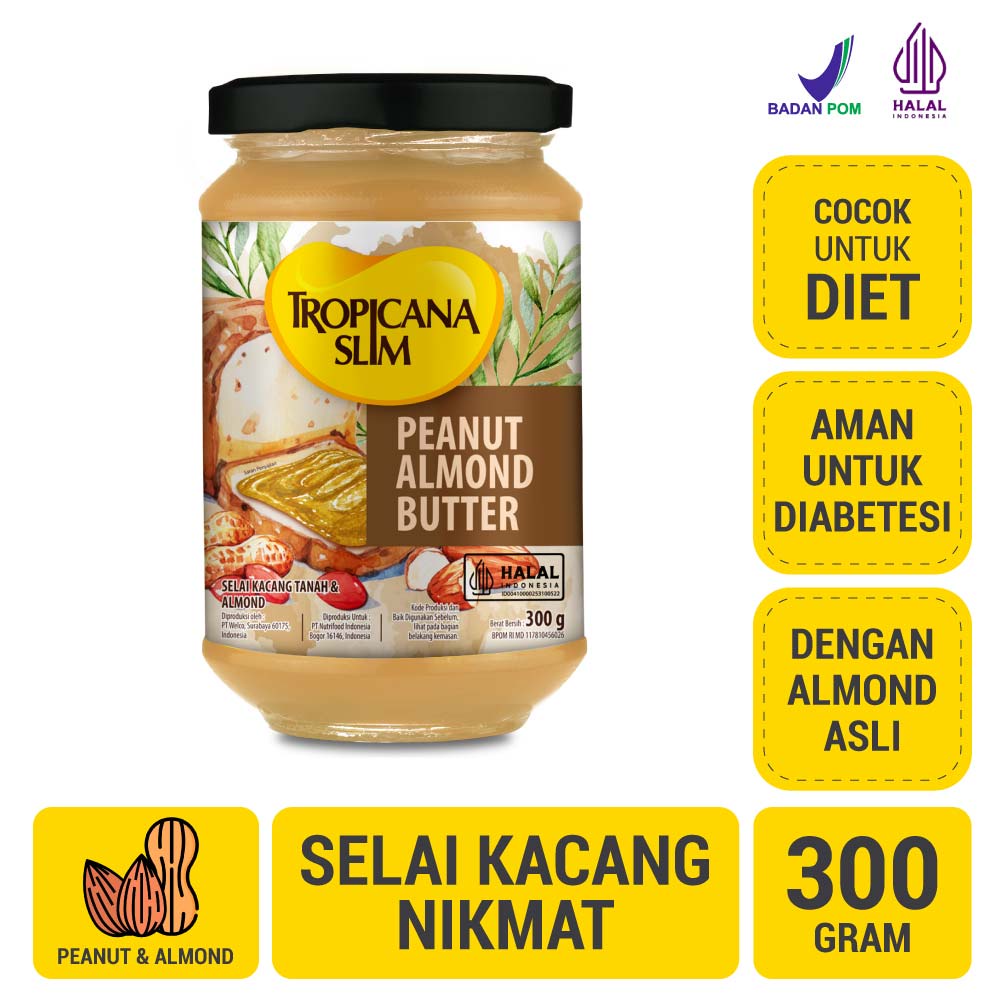 

Slim Peanut Almond Butter Spread Jam 300 Gram Selai Kacang Almond Nikmat Tanpa Gula Pasir