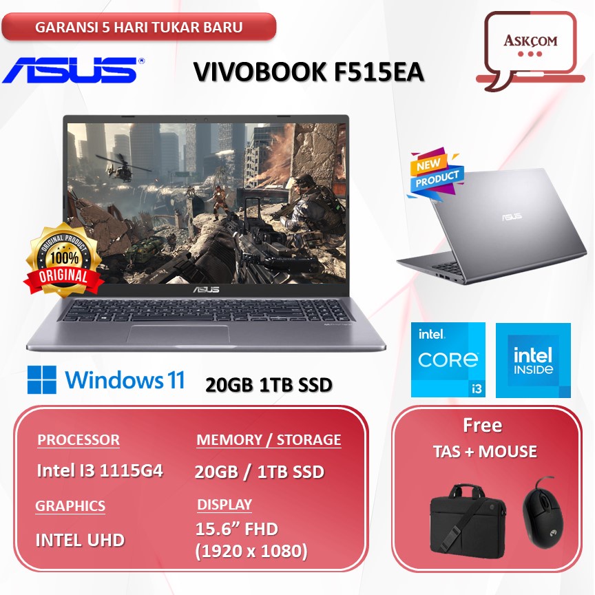 Laptop Asus Slim VivoBook F515EA I3 1115G4 12GB 1TB SSD W11 15.6FHD