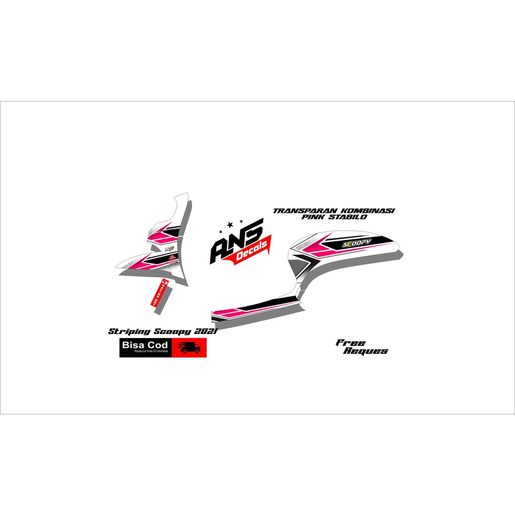 Striping Scoopy 2021-2023 Transparan Kombinasi Pink Stabilo - Sticker Racing - Bebas Request