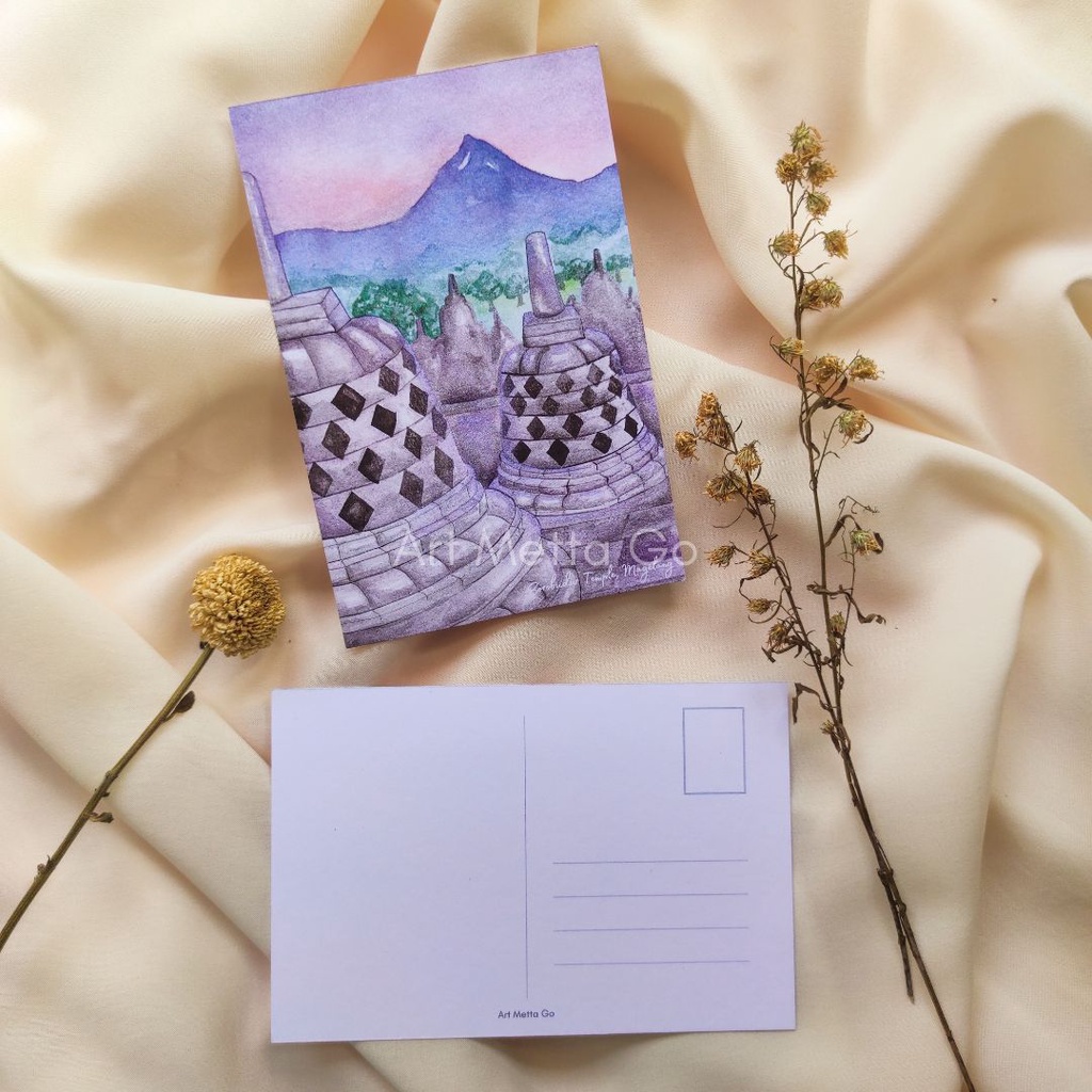 

Kartu Pos Borobudur | Aesthetic Postcard Indonesia | Kartu Pos Borobudur Cat Air | Photocard Estetik | Lukisan Cat Air by artmettago